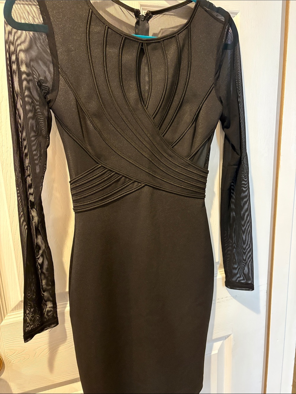 Ark & Co Black Long-Sleeve Mesh Inset Bodycon Dress